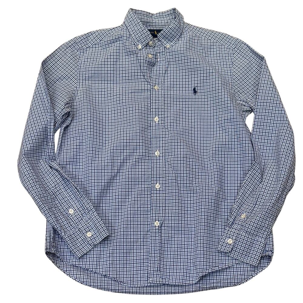 Polo Ralph Lauren Boys XL Blue Micro Plaid Poplin Button Down (18-20)